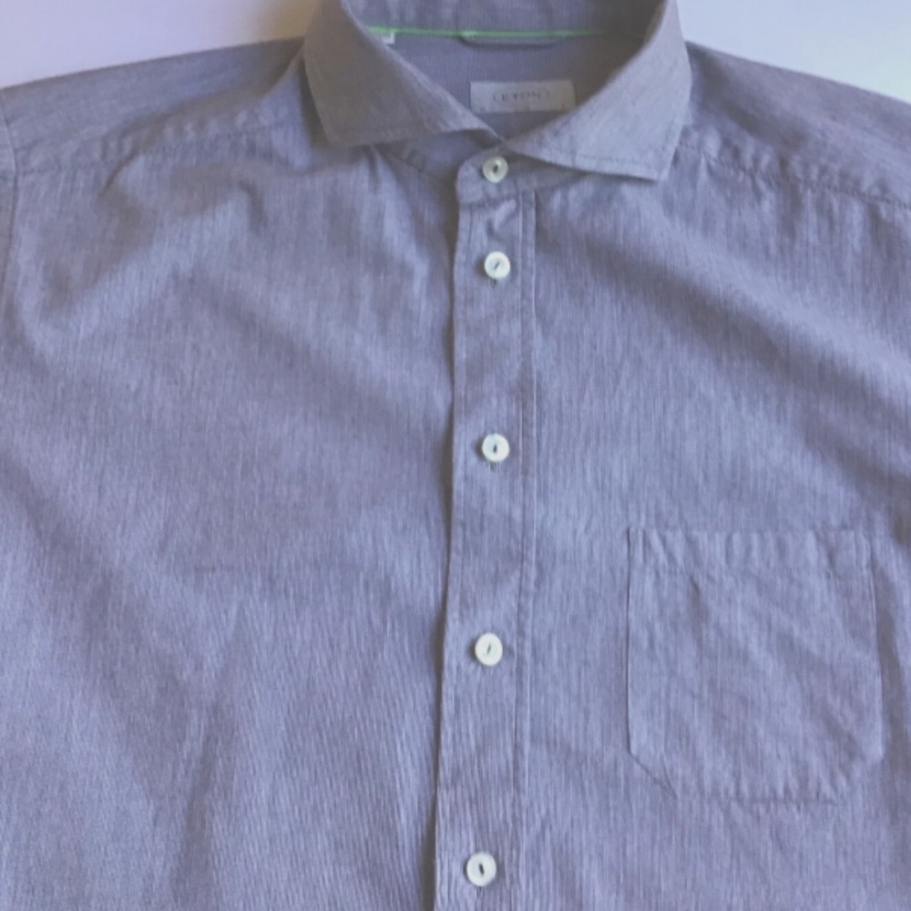 ETON slim solid gray spread collar cotton shirt Sz L 16/41 made in Romania 🇷🇴